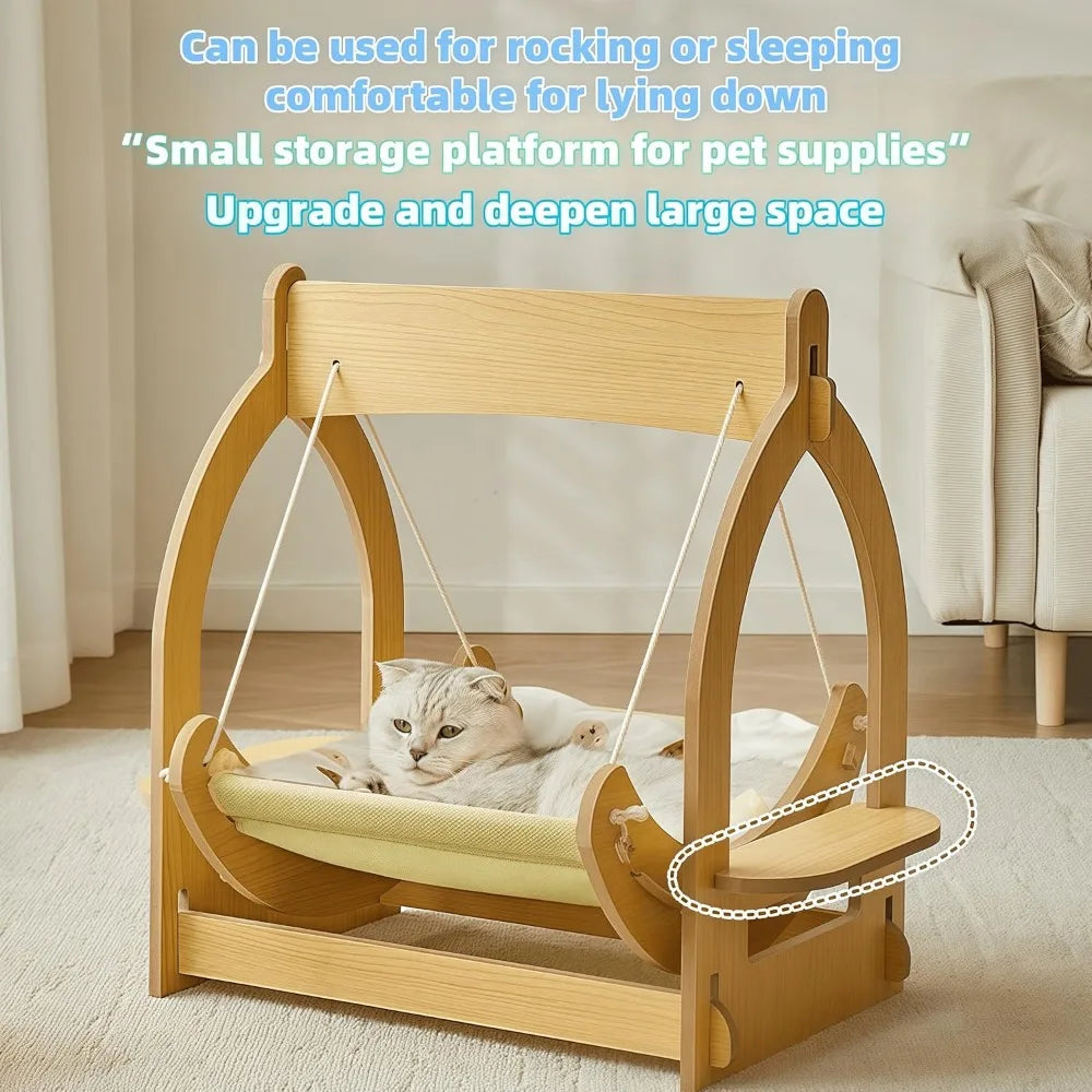2-in-1 Wooden Cat Hammock & Pet Bed