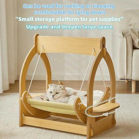 2-in-1 Wooden Cat Hammock & Pet Bed