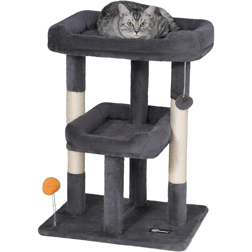 27.6" Small Cat Tree Tower with Condo & Sisal Post