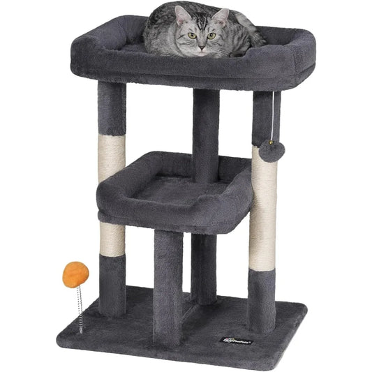 27.6" Small Cat Tree Tower with Condo & Sisal Post