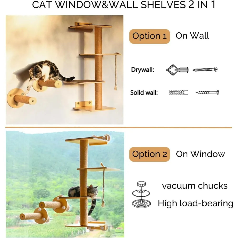 2-in-1 Wall-Mounted Cat Tree & Window Perch