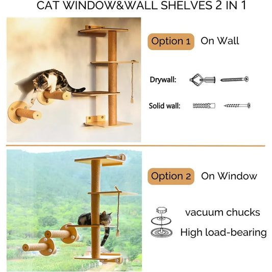 2-in-1 Wall-Mounted Cat Tree & Window Perch
